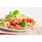Spaghetti with minced meat and cheese