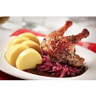 Roast duck, red cabbage and potato dumplings