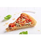 Blue cheese pizza with strips of pepper on top